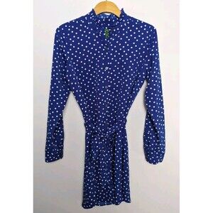 C Wonder Christian Siriano Ruffle Collar Blue White Polka Dot Shirt Dress SZ S